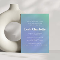 Retro Mint Blue Green Gradient Cute Bat Mitzvah