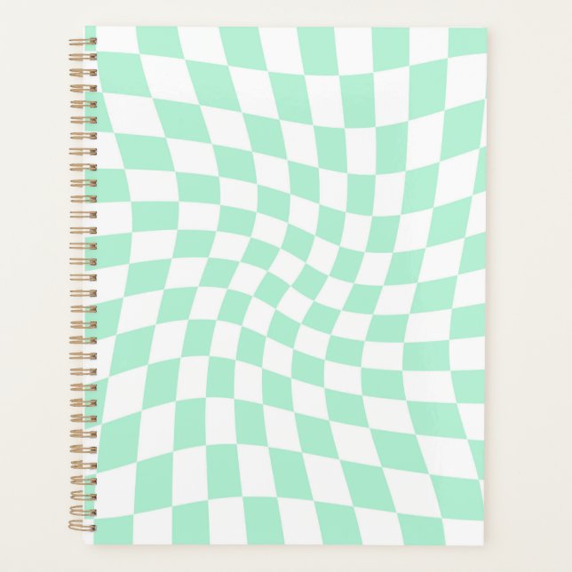 Retro Mint Checks Warped Chequerboard Chequered Planner (Front)