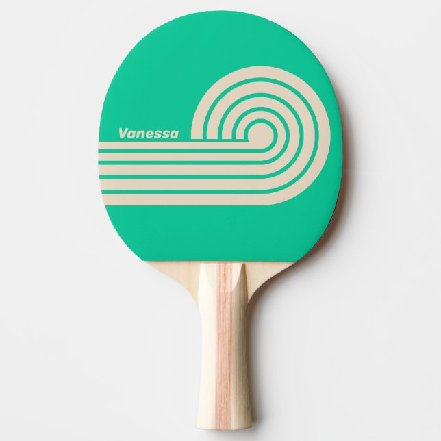 Retro Mint Dual Curl Stripes with Name Ping Pong Paddle (Front)