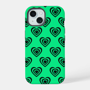 Retro Mint Green Hypnotic Heart Pattern  iPhone 15 Case