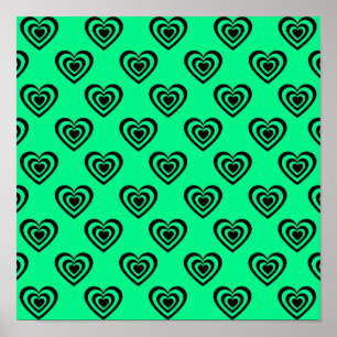 Retro Mint Green Hypnotic Heart Pattern    Poster