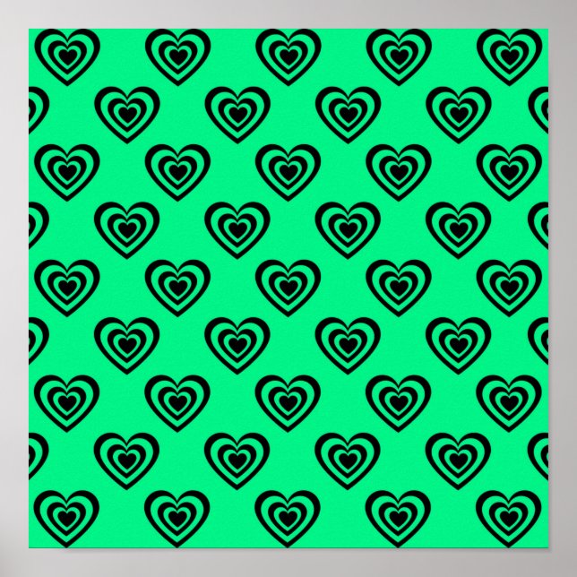 Retro Mint Green Hypnotic Heart Pattern    Poster (Front)