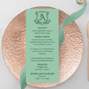 Retro Mint Leaf and FLoral Monogram Wedding Menu