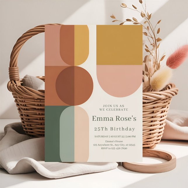 Retro Mint & Orange Boho Stripes Birthday Invitation (Creator Uploaded)