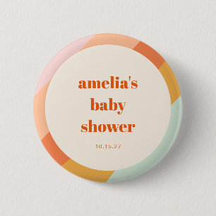 Retro Mint Orange Boho Stripes Custom Baby Shower 2 Inch Round Button