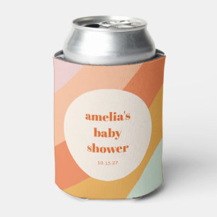 Retro Mint Orange Boho Stripes Custom Baby Shower Can Cooler