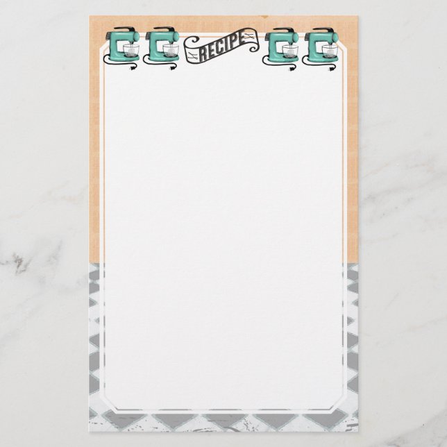 Retro mint stand mixer recipe card stationery (Front)