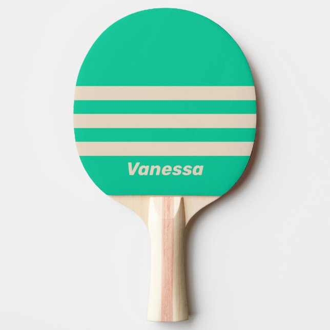 Retro Mint Three Across Striping with Name Ping Pong Paddle (Front)