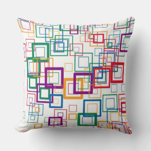Retro Mint Yellow Red Purple Squares Pattern Throw Pillow