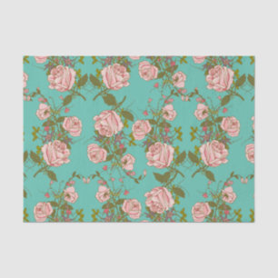 Retro Minty Pastel rose vintage vines pattern Tissue Paper