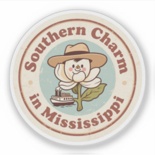 Retro Mississippi Badge_ Magnolia with Steamboat 