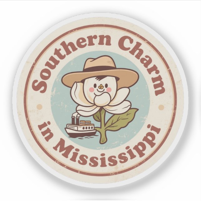 Retro Mississippi Badge_ Magnolia with Steamboat  (Front)