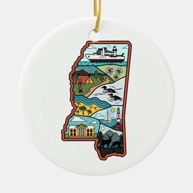 Retro Mississippi Biloxi Laurel MS State Souvenir Ceramic Ornament (Front)