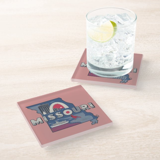Retro Missouri Silhouette Glass Coaster (Angled)