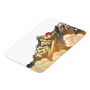 Retro Misty Mountain Sunrise Watercolor Magnet