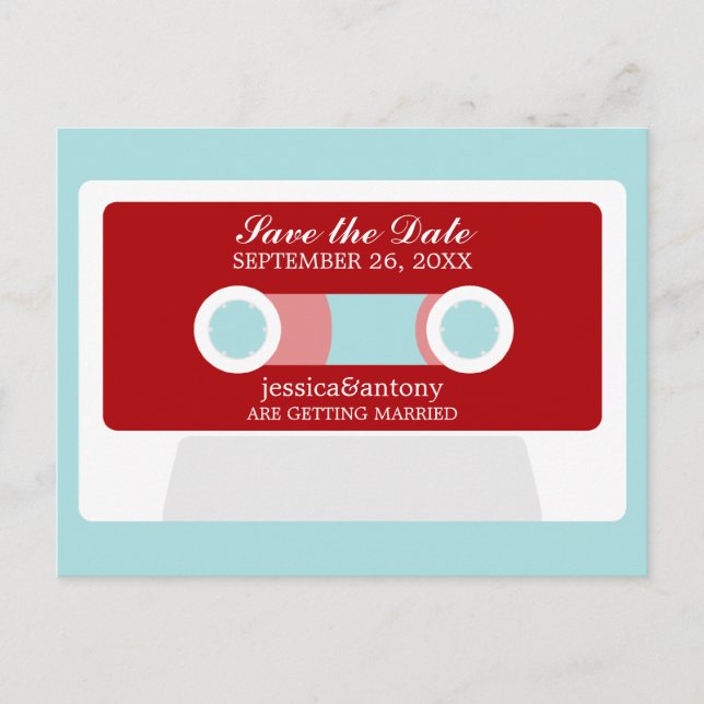 Retro Mixtape Wedding Save the Date Announcement Postcard (Front)