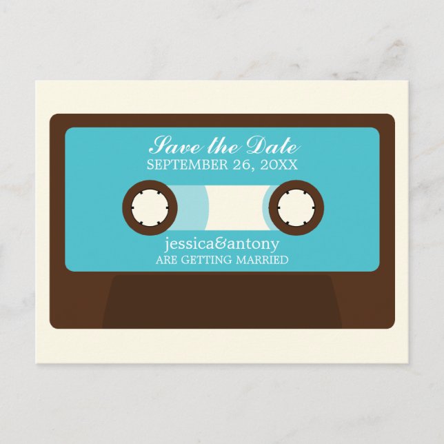 Retro Mixtape Wedding Save the Date Announcement Postcard (Front)