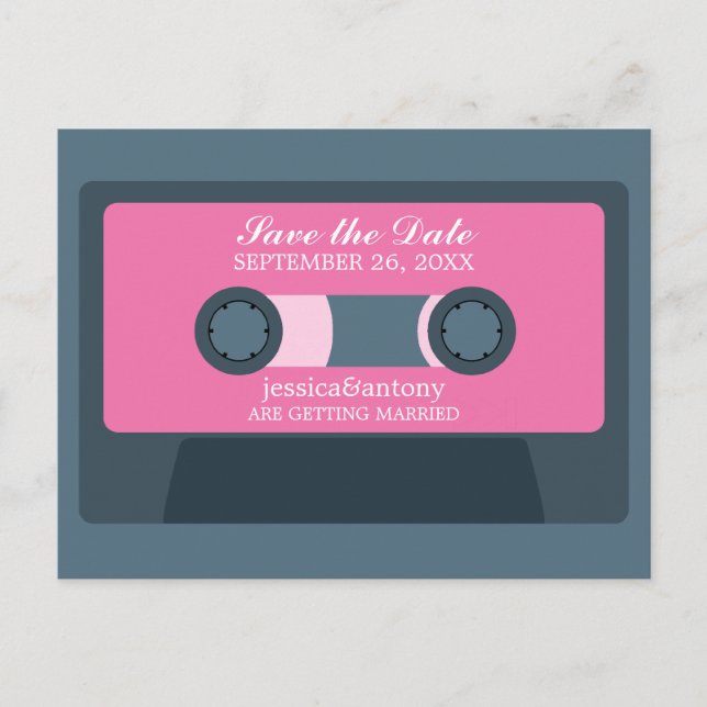 Retro Mixtape Wedding Save the Date Announcement Postcard (Front)