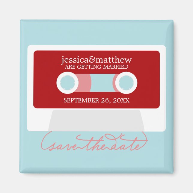 Retro Mixtape Wedding Save the Date Magnet (Front)