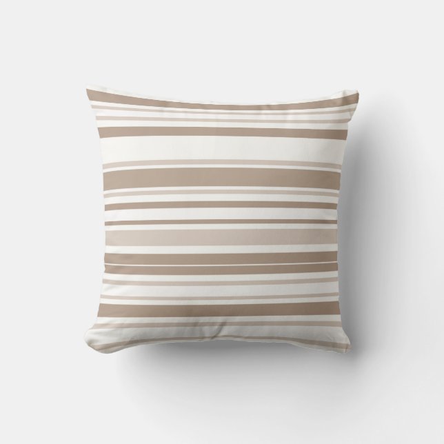 Retro Mocha Brown & Taupe Bold Vertical Stripes Throw Pillow (Front)
