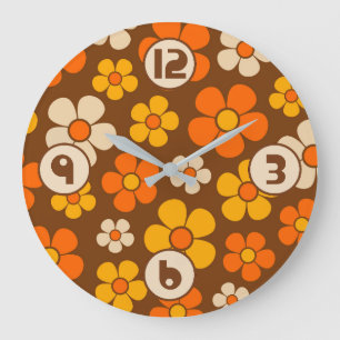 Retro Mod 1960s Style Flower Pattern Large Clock