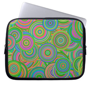 Retro mod abstract circles,Green and Orange-red Laptop Sleeve