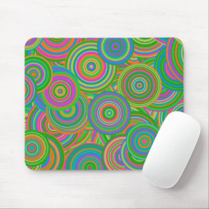 Retro mod abstract circles,Green and Orange-red Mouse Pad