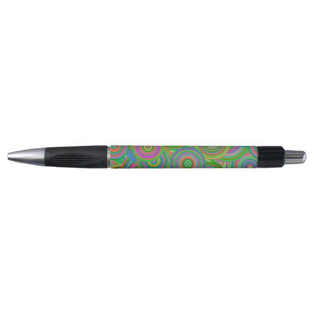 Retro mod abstract circles,Green and Orange-red Pen (Front)