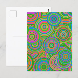 Retro mod abstract circles,Green and Orange-red Postcard