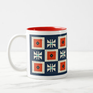 Retro Mod Abstract Geometric Butterfly  Pattern Two-Tone Coffee Mug