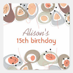 Retro Mod Art Beach Pebbles Dots Birthday Sticker
