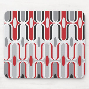 Retro Mod Art Deco Zig Zag Funky Pattern Red Black Mouse Pad