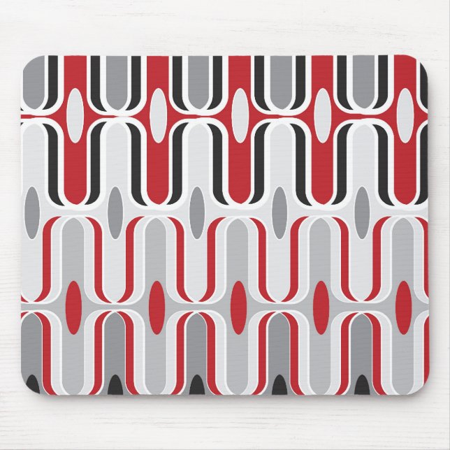 Retro Mod Art Deco Zig Zag Funky Pattern Red Black Mouse Pad (Front)