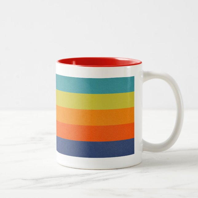 Retro Mod Beach Stripes  Two-Tone Coffee Mug (Right)