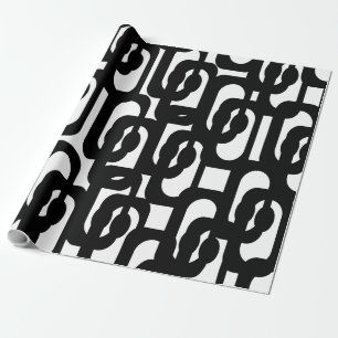Retro Mod Black and White Loop Pattern Wrapping Paper