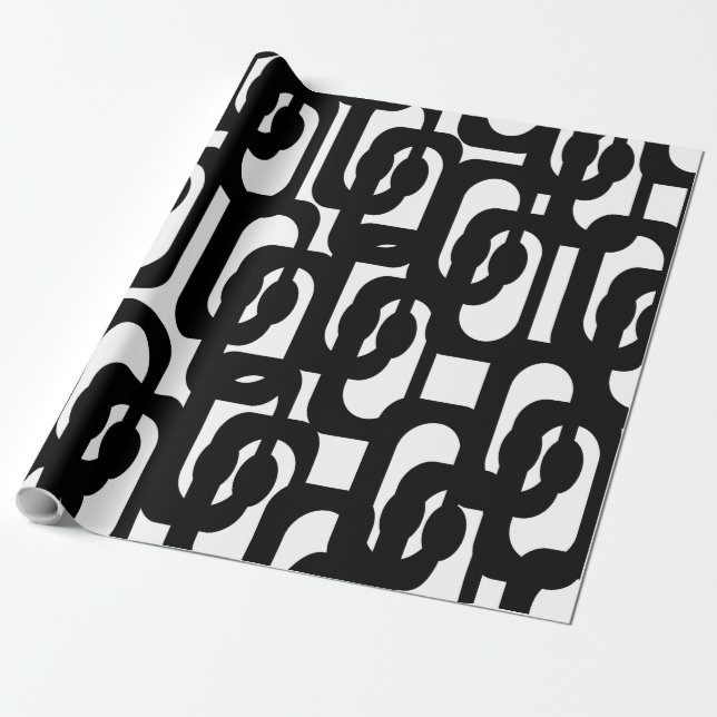 Retro Mod Black and White Loop Pattern Wrapping Paper (Unrolled)
