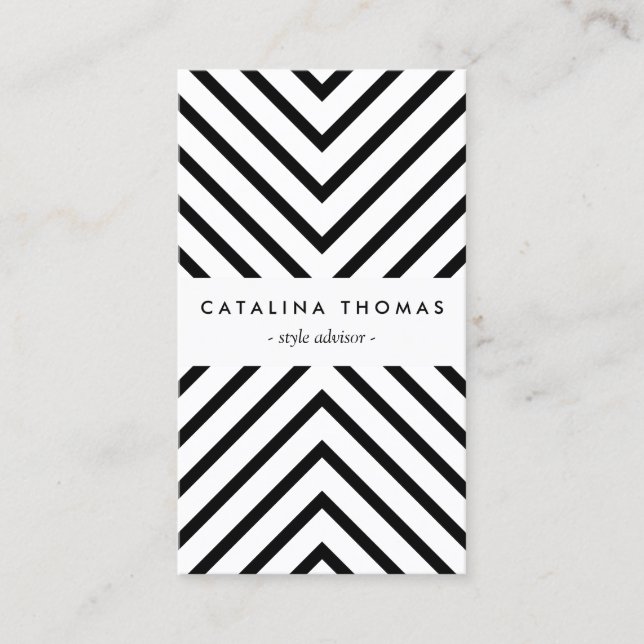 Retro Mod Black and White Pattern Vertical Business Card (Front)