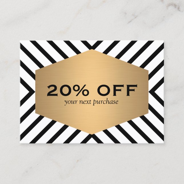 Retro Mod Black White Pattern Gold Emblem Coupon (Front)