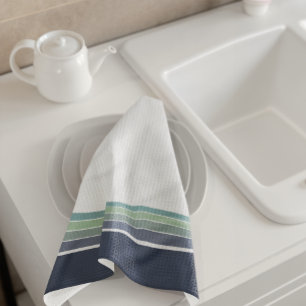 Retro/Mod Blue and Green Striped Kitchen Towel