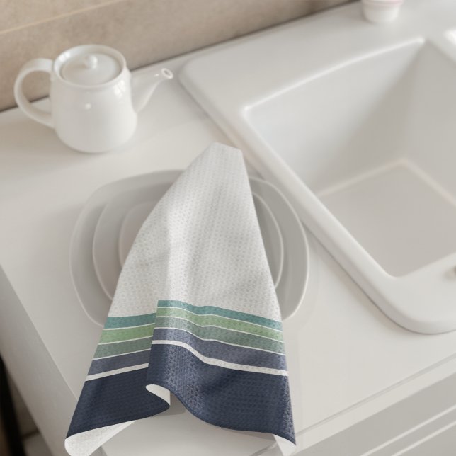 Retro/Mod Blue and Green Striped  Kitchen Towel (Creator Uploaded)
