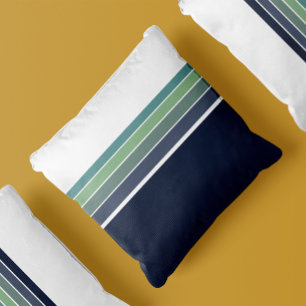 Retro/Mod Blue and Green Striped  Throw Pillow