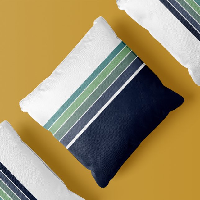Retro/Mod Blue and Green Striped  Throw Pillow (Creator Uploaded)