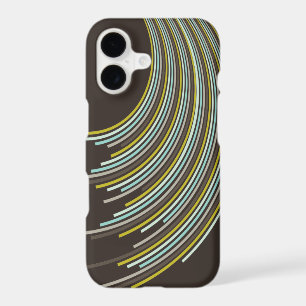 Retro Mod Blue & Brown Curvy Stripes Abstract Art