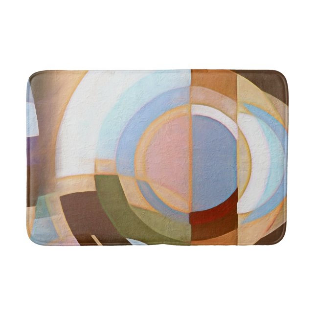 Retro Mod Brown and Blue Grapic Circle Pattern Bath Mat (Front)