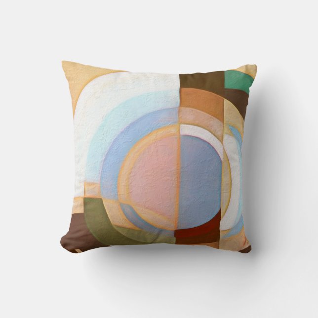 Retro Mod Brown and Blue Grapic Circle Pattern Throw Pillow (Front)