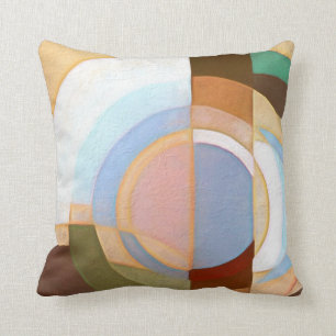 Retro Mod Brown and Blue Grapic Circle Pattern Throw Pillow