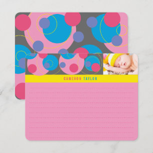 Retro Mod Bubbly Circles Dots Pink Blue Kids Photo Thank You Card