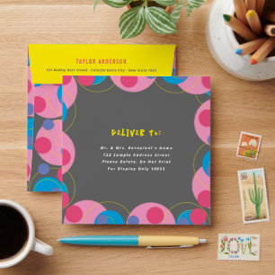 Retro Mod Bubbly Pink Blue Dots Kid's Birthday Envelopes