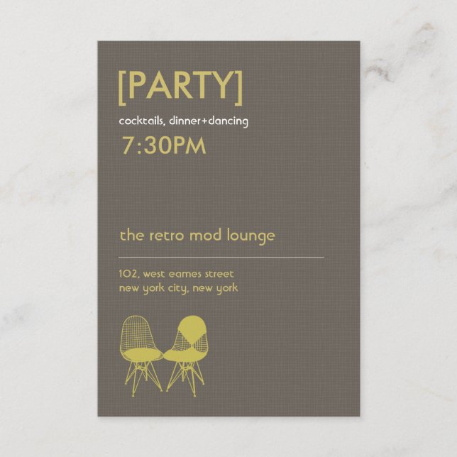 Retro Mod Chair Pair Eames Wedding Reception Enclosure Card (Front)