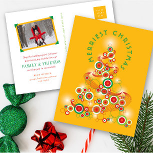 Retro Mod Circles Glowing Abstract Christmas Tree Holiday Postcard